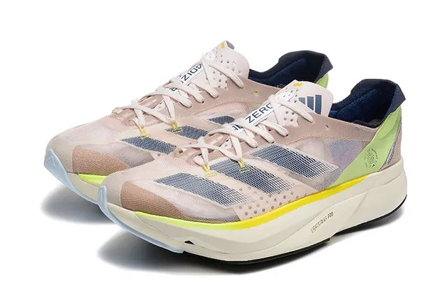 Adidas Beige Green Breathable Mesh Upper Lightweight Racing Silhouette Running Shoes 4