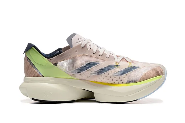 Adidas Beige Green Breathable Mesh Upper Lightweight Racing Silhouette Running Shoes 6