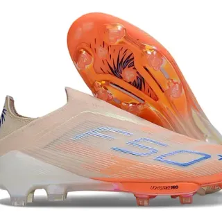 Adidas Beige Orange Sock-Fit Upper Translucent Soleplate Firm-Ground Soccer Shoes