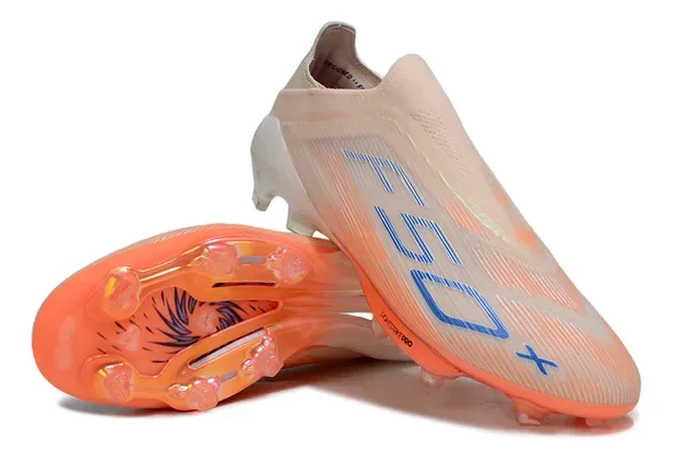 Adidas Chaussures de football Beige Orange avec upper sock-fit, semelle translucide et plaque pour surface ferme 4