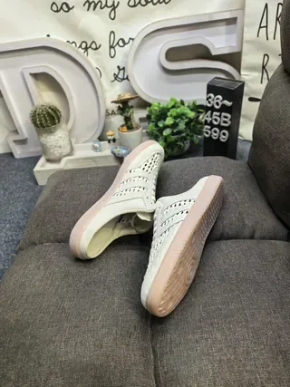 Adidas Beige Perforated Woven Three-Stripe Open-Back Mule Sneakers 6