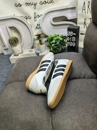 Adidas Beige White Laceless Slip-On Three-Stripe Side Panel Lifestyle Sneakers 6