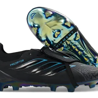 Adidas Black Blue Laceless Strap Closure Iridescent Holographic Sole Firm-Ground Soccer Shoes