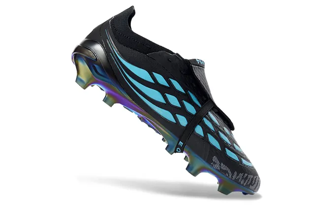 Adidas Negro Azul Sin Lazos Cierre con Correa Suela Iridiscente Holográfica Suela de Campo Firme Zapatos de Fútbol 2