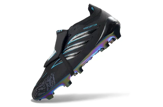 Adidas Negro Azul Sin Lazos Cierre con Correa Suela Iridiscente Holográfica Suela de Campo Firme Zapatos de Fútbol 3