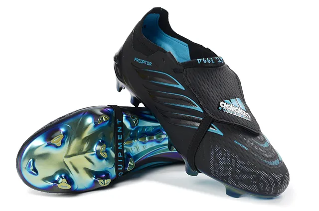 Adidas Negro Azul Sin Lazos Cierre con Correa Suela Iridiscente Holográfica Suela de Campo Firme Zapatos de Fútbol 4