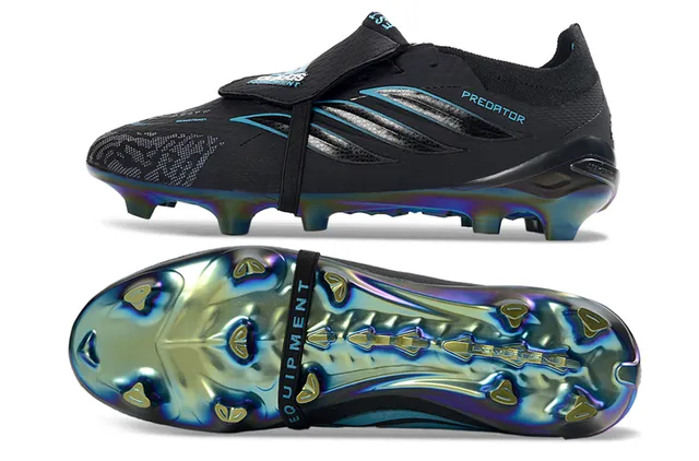 Adidas Negro Azul Sin Lazos Cierre con Correa Suela Iridiscente Holográfica Suela de Campo Firme Zapatos de Fútbol 6