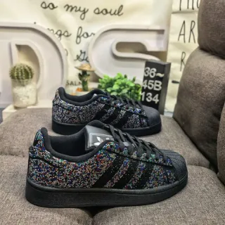 Adidas Black Multicolor Shell-Toe Crystal-Embellished Lifestyle Sneakers