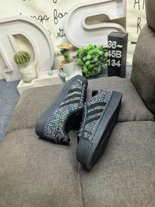 Adidas Black Multicolor Shell-Toe Crystal-Embellished Lifestyle Sneakers 6