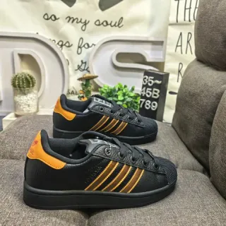 Adidas Black Orange Low-Top Leather Upper Lifestyle Sneakers