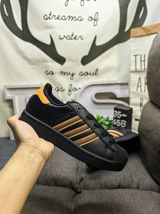 Adidas Black Orange Low-Top Leather Upper Lifestyle Sneakers 5