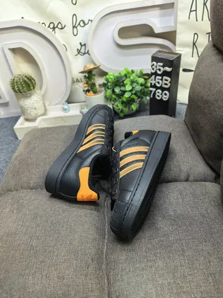 Adidas Black Orange Low-Top Leather Upper Lifestyle Sneakers 6