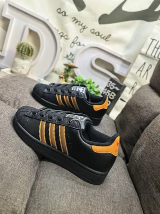 Adidas Black Orange Low-Top Leather Upper Lifestyle Sneakers 7