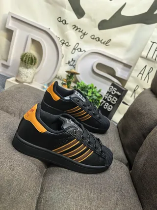 Adidas Black Orange Low-Top Leather Upper Lifestyle Sneakers 9