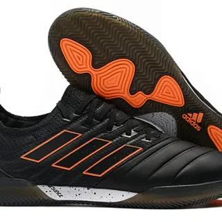 Adidas Black Orange Mesh And Synthetic Upper Three-Stripe Branding Indoor Soccer Shoes