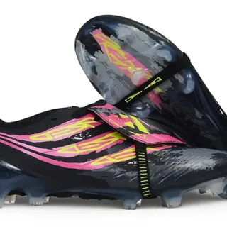 Adidas Black Pink Low-Cut Strap-Closure Firm-Ground Soccer Shoes