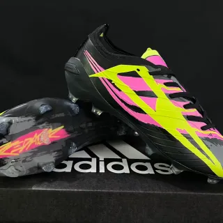 Adidas Black Pink Low-Cut Synthetic Upper Asymmetrical Lacing Firm-Ground Soccer Shoes