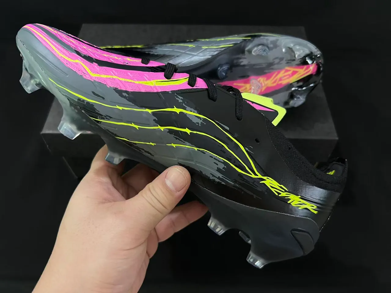 Adidas Black Pink Low-Cut Synthetic Upper Asymmetrical Lacing Firm-Ground Soccer Shoes 4