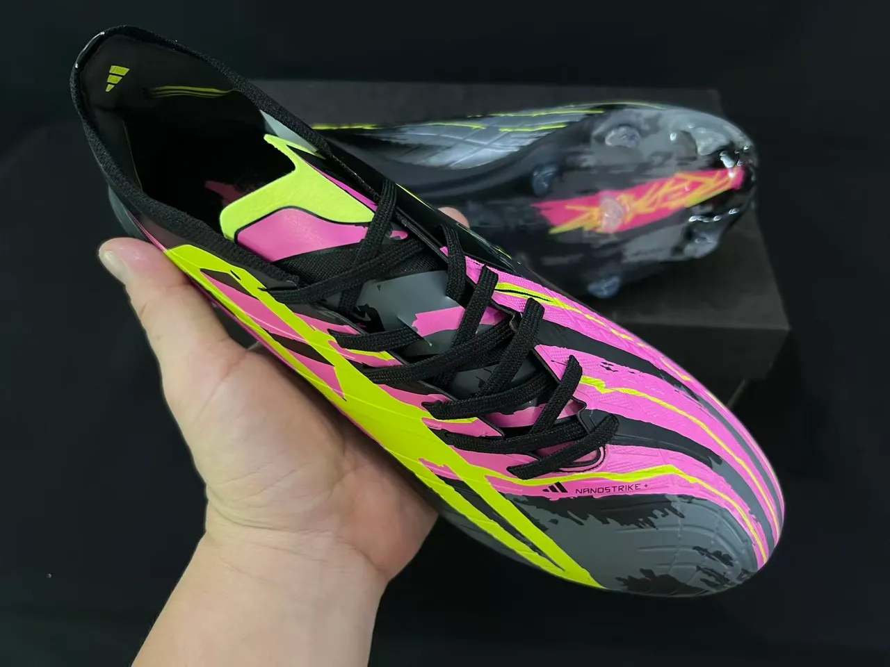 Adidas Black Pink Low-Cut Synthetic Upper Asymmetrical Lacing Firm-Ground Soccer Shoes 5