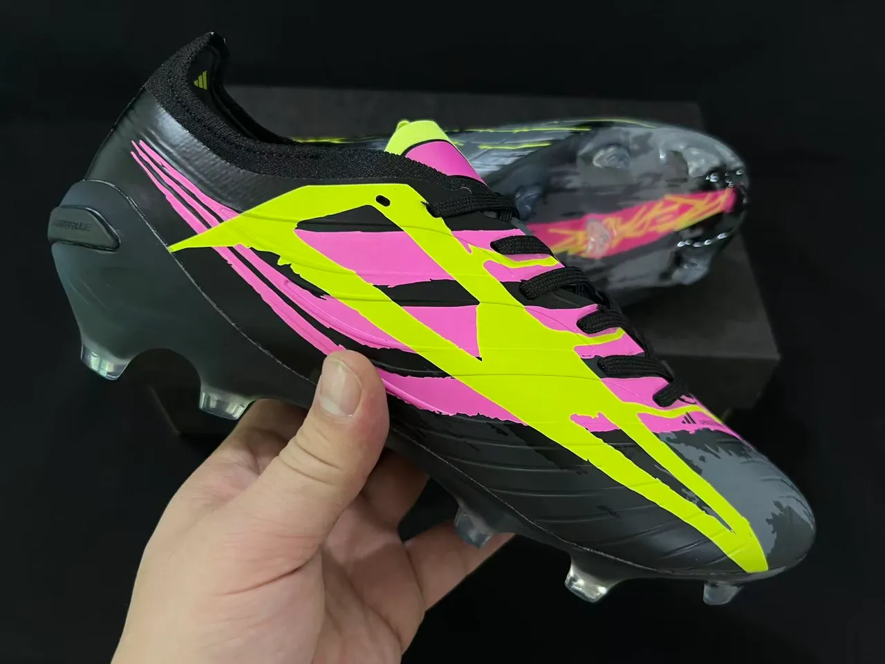 Adidas Black Pink Low-Cut Synthetic Upper Asymmetrical Lacing Firm-Ground Soccer Shoes 6