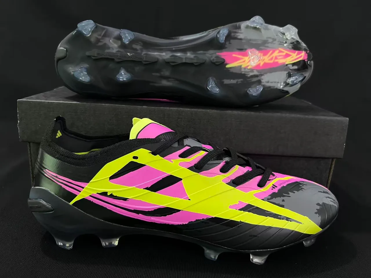 Adidas Black Pink Low-Cut Synthetic Upper Asymmetrical Lacing Firm-Ground Soccer Shoes 7