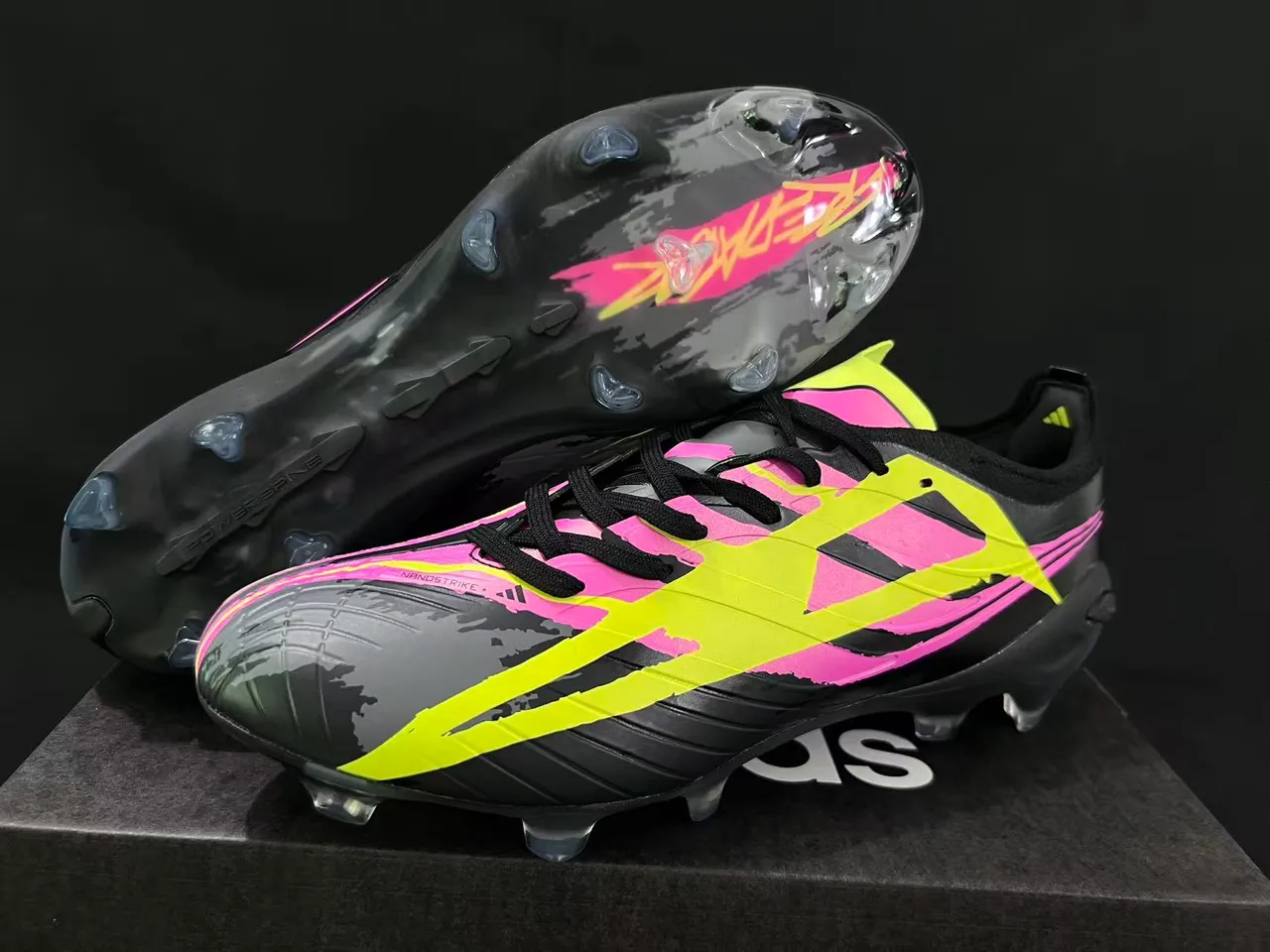 Adidas Black Pink Low-Cut Synthetic Upper Asymmetrical Lacing Firm-Ground Soccer Shoes 8
