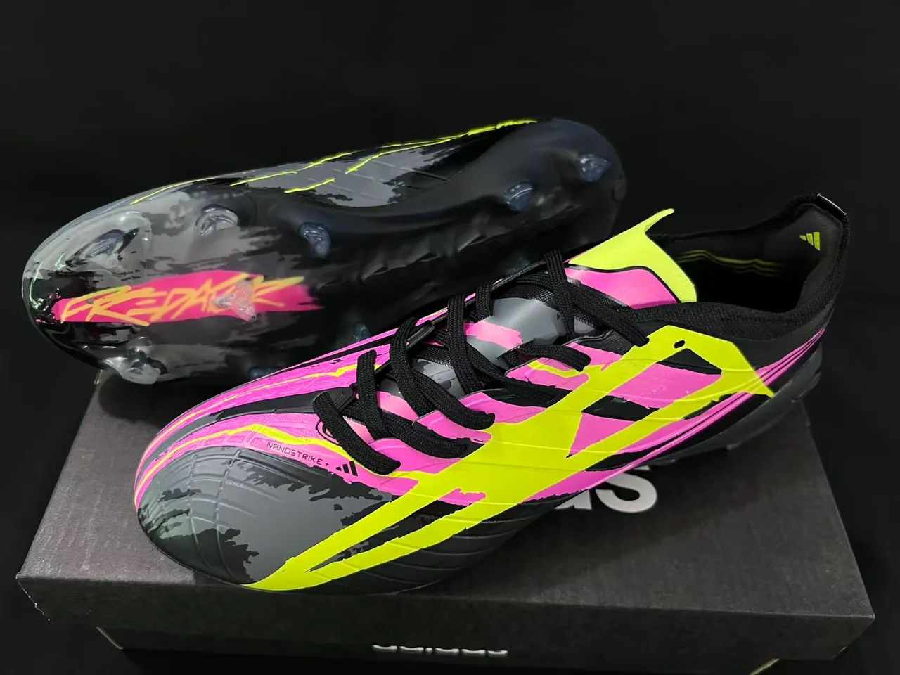 Adidas Black Pink Low-Cut Synthetic Upper Asymmetrical Lacing Firm-Ground Soccer Shoes 9