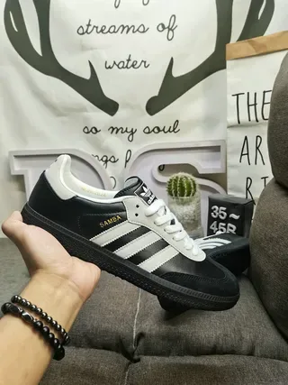 Adidas Black White Leather Upper Three-Stripe Side Panel Lifestyle Sneakers 5