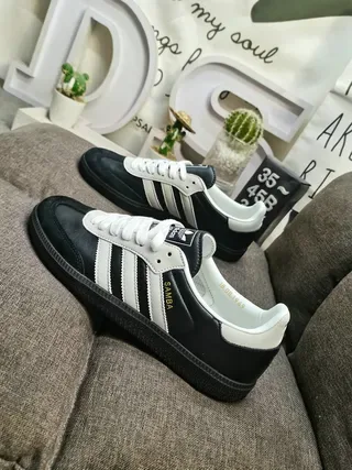 Adidas Black White Leather Upper Three-Stripe Side Panel Lifestyle Sneakers 7