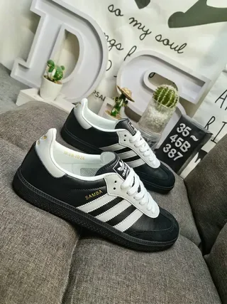 Adidas Black White Leather Upper Three-Stripe Side Panel Lifestyle Sneakers 9