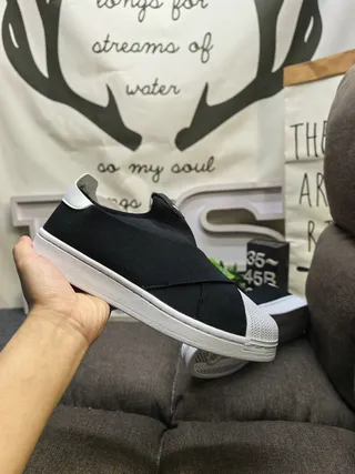 Adidas Black White Slip-On Elastic Cross-Strap Lifestyle Sneakers 5