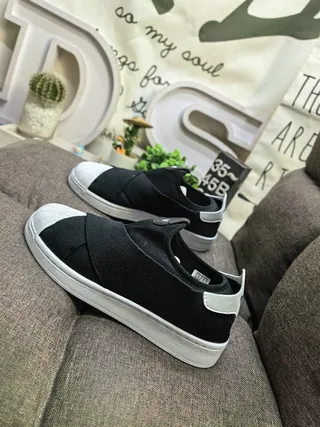 Adidas Black White Slip-On Elastic Cross-Strap Lifestyle Sneakers 7
