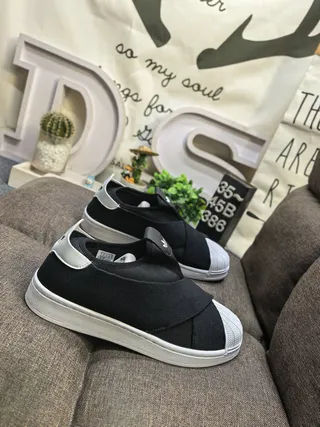 Adidas Black White Slip-On Elastic Cross-Strap Lifestyle Sneakers 9