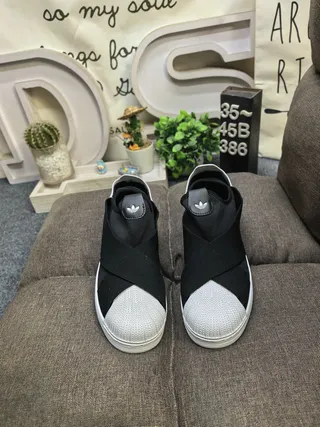 Adidas Black White Slip-On Elastic Cross-Strap Lifestyle Sneakers 10