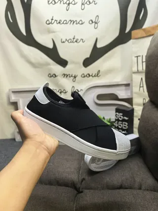 Adidas Black White Slip-On Elastic Crossover Strap Lifestyle Sneakers 5