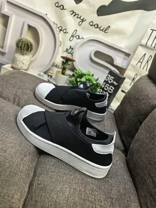 Adidas Black White Slip-On Elastic Crossover Strap Lifestyle Sneakers 7