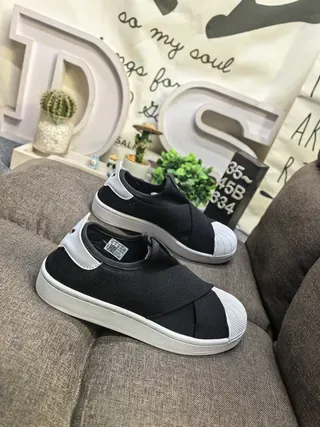 Adidas Black White Slip-On Elastic Crossover Strap Lifestyle Sneakers 9