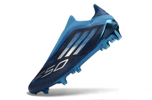 Adidas Blue Black Low-Cut Sock-Fit Collar Metallic Translucent Sole Firm-Ground Soccer Shoes 3