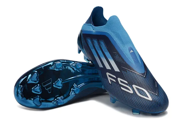 Adidas Blue Black Low-Cut Sock-Fit Collar Metallic Translucent Sole Firm-Ground Soccer Shoes 4