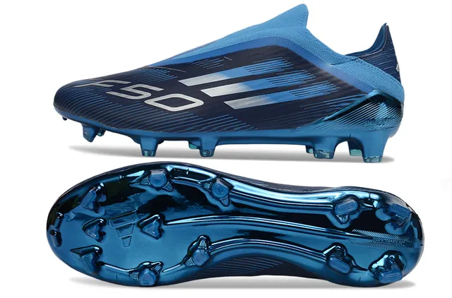 Adidas Blue Black Low-Cut Sock-Fit Collar Metallic Translucent Sole Firm-Ground Soccer Shoes 6