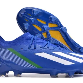 Adidas Blue Green Knit Collar Asymmetrical Lacing Firm-Ground Soccer Shoes