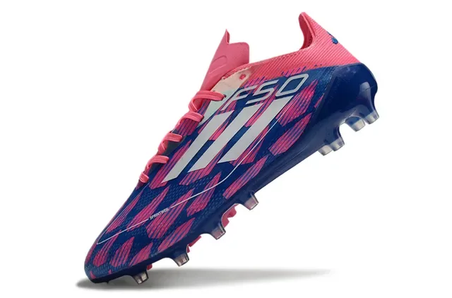 Adidas Chuteiras de futebol azul rosa low-cut com upper sintético canelas cônicas moldadas para gramado firme 3