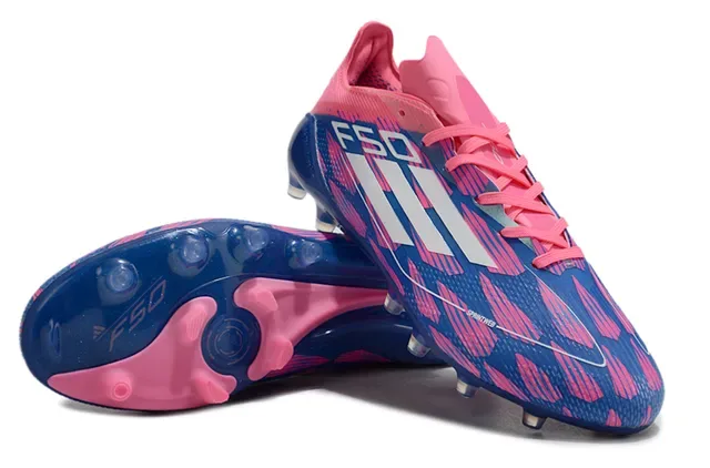 Adidas Chuteiras de futebol azul rosa low-cut com upper sintético canelas cônicas moldadas para gramado firme 4