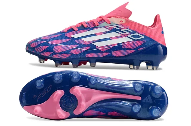 Adidas Chuteiras de futebol azul rosa low-cut com upper sintético canelas cônicas moldadas para gramado firme 6