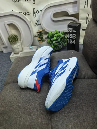 Adidas Zapatillas de correr con rayas azul y rojo, ligeras, silueta de carreras 6