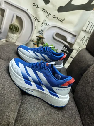 Adidas Zapatillas de correr con rayas azul y rojo, ligeras, silueta de carreras 7