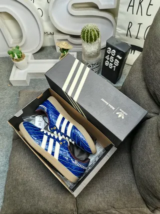Adidas Blue White Croc-Embossed Leather Upper Three Stripes Lifestyle Sneakers 3