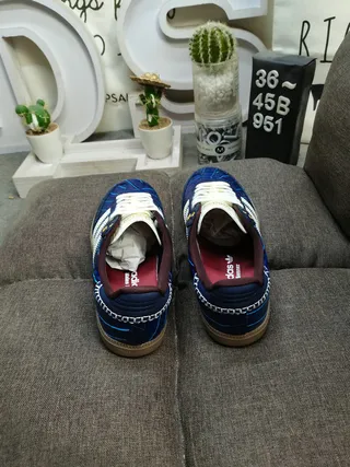 Adidas Blue White Croc-Embossed Leather Upper Three Stripes Lifestyle Sneakers 8