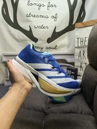 Adidas Blue White Engineered Knit Upper Three-Stripe Side Panel Running Shoes 5