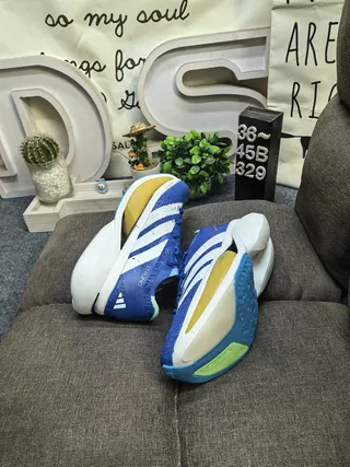 Adidas Blue White Engineered Knit Upper Three-Stripe Side Panel Running Shoes 6
